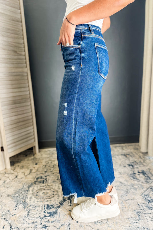 Distressed High Rise Wide Crop