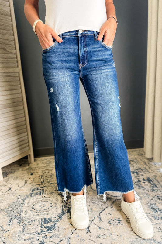 Distressed High Rise Wide Crop