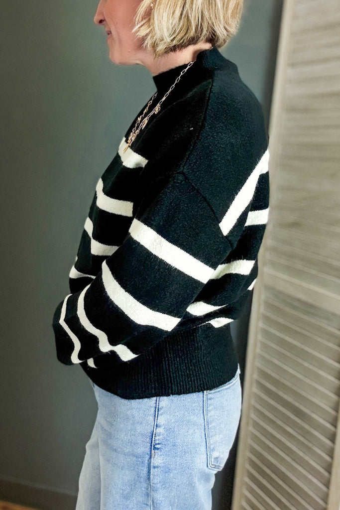 Striped High Neck Sweater