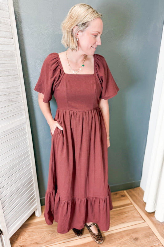 Gingham Square Neck Dress