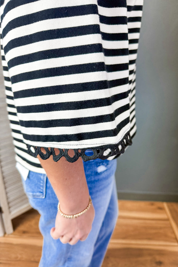 Lace Trim Striped Top