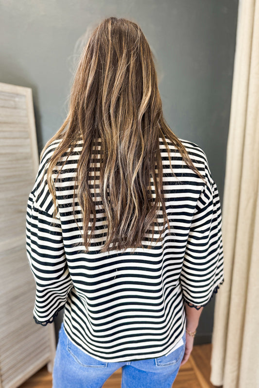Lace Trim Striped Top