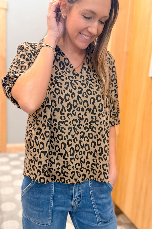 Leopard Collar Top