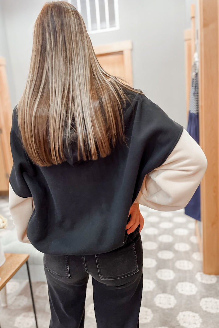Colorblock Elastic Hem Hoodie