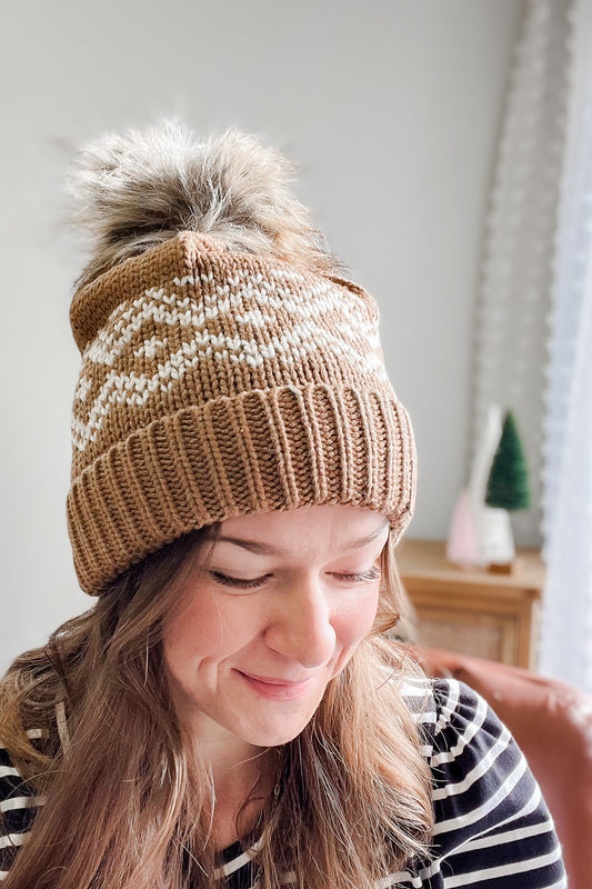 Brown & Cream Pom Hat