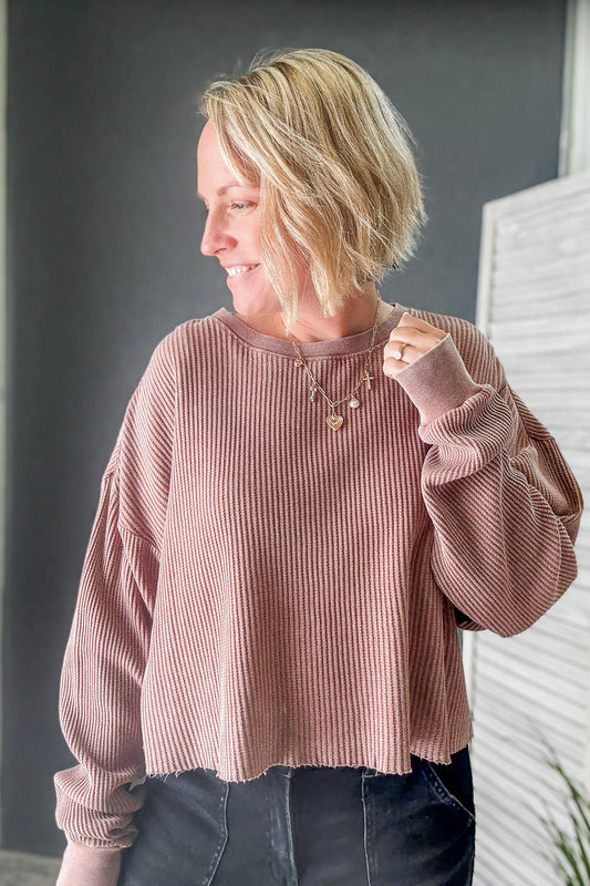 Waffle Knit Long Sleeve Top