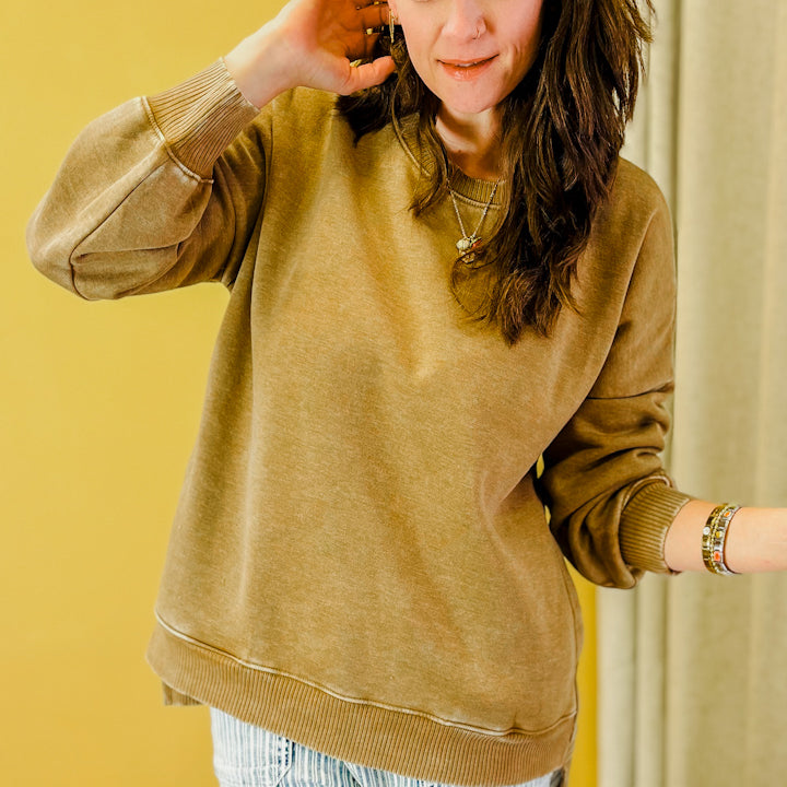 fleece pullover with pockets camel