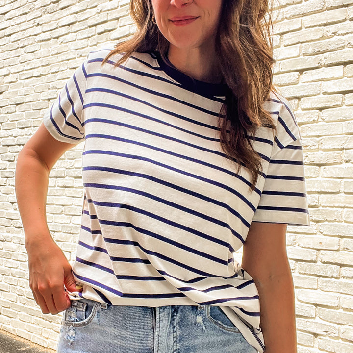 Boxy striped tee with crew neckline