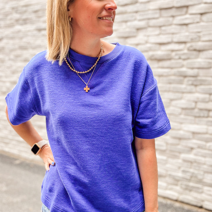 Relaxed-fitting short sleeve tee made from french terry material blue