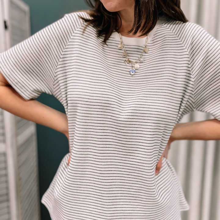 Short sleeved striped top with raglan sleeve Ivory