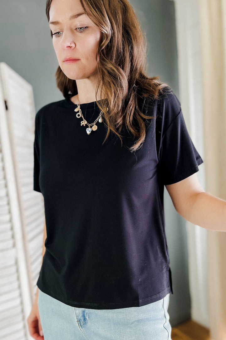 Oversized tee made from soft bamboo fibers. black