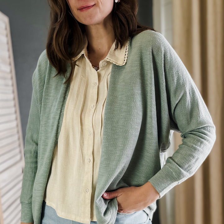 Knit open cardigan with dolman sleeves mint