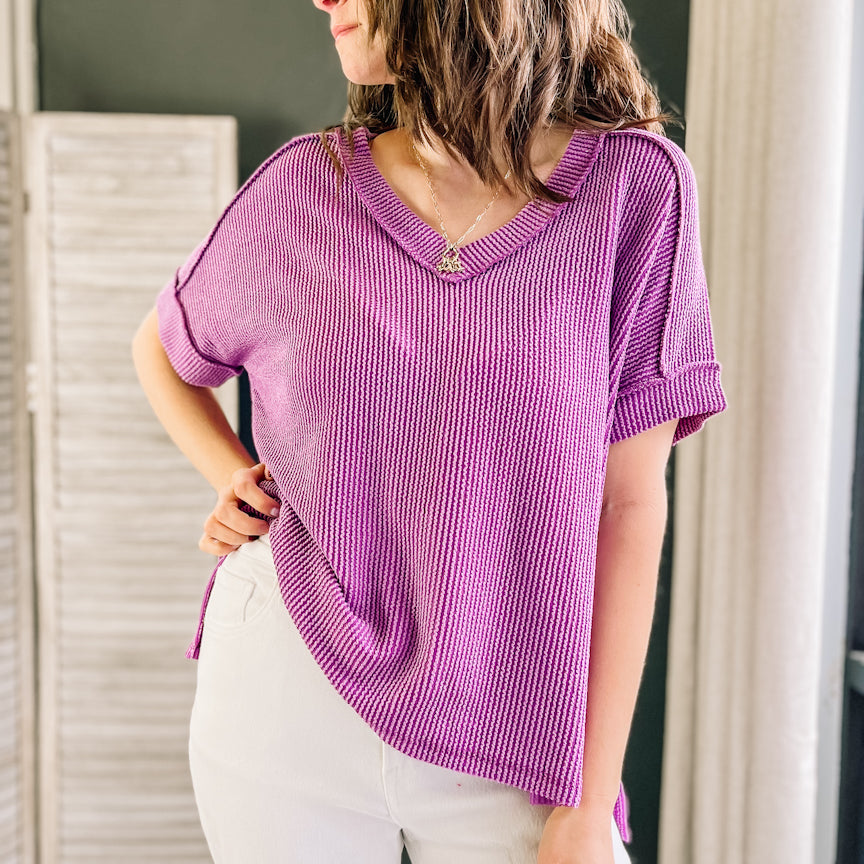 Flowy Ribbed V-Neck Top