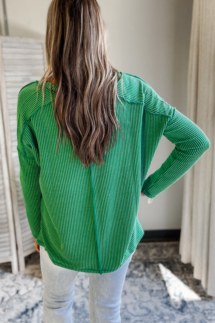 Ribbed Long Sleeve V-neck