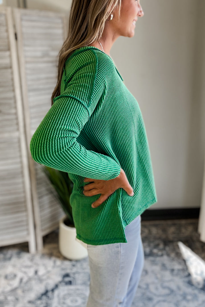 Ribbed Long Sleeve V-neck