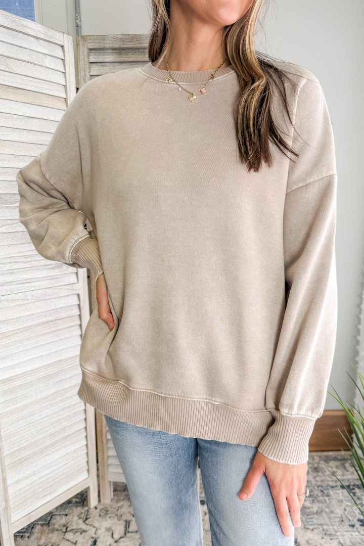 Women's fleece pullover with pockets Taupe beige neutral sweatshirt