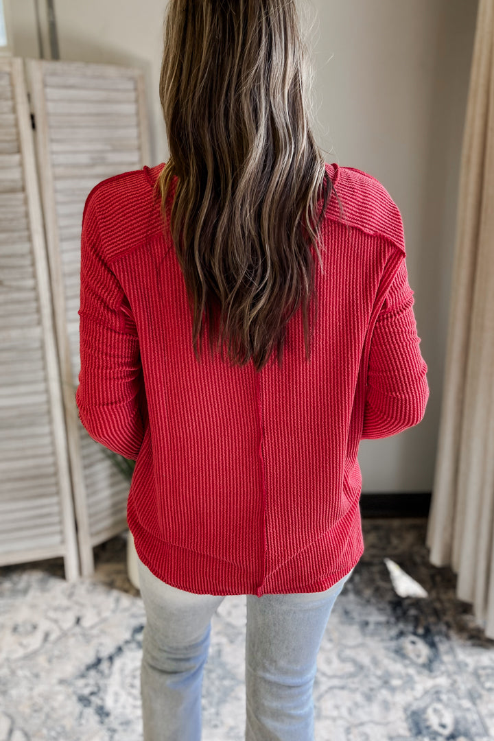 Ribbed Long Sleeve V-neck