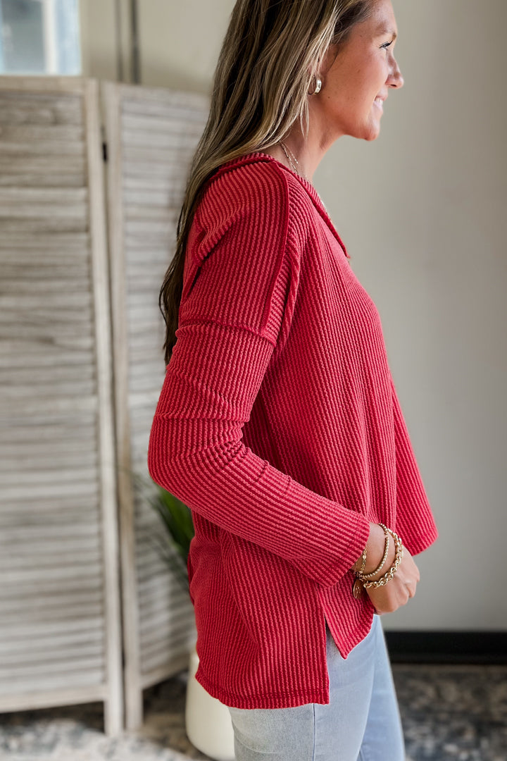 Ribbed Long Sleeve V-neck