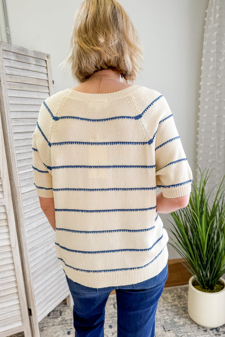 Striped Short Sleeve Sweater
