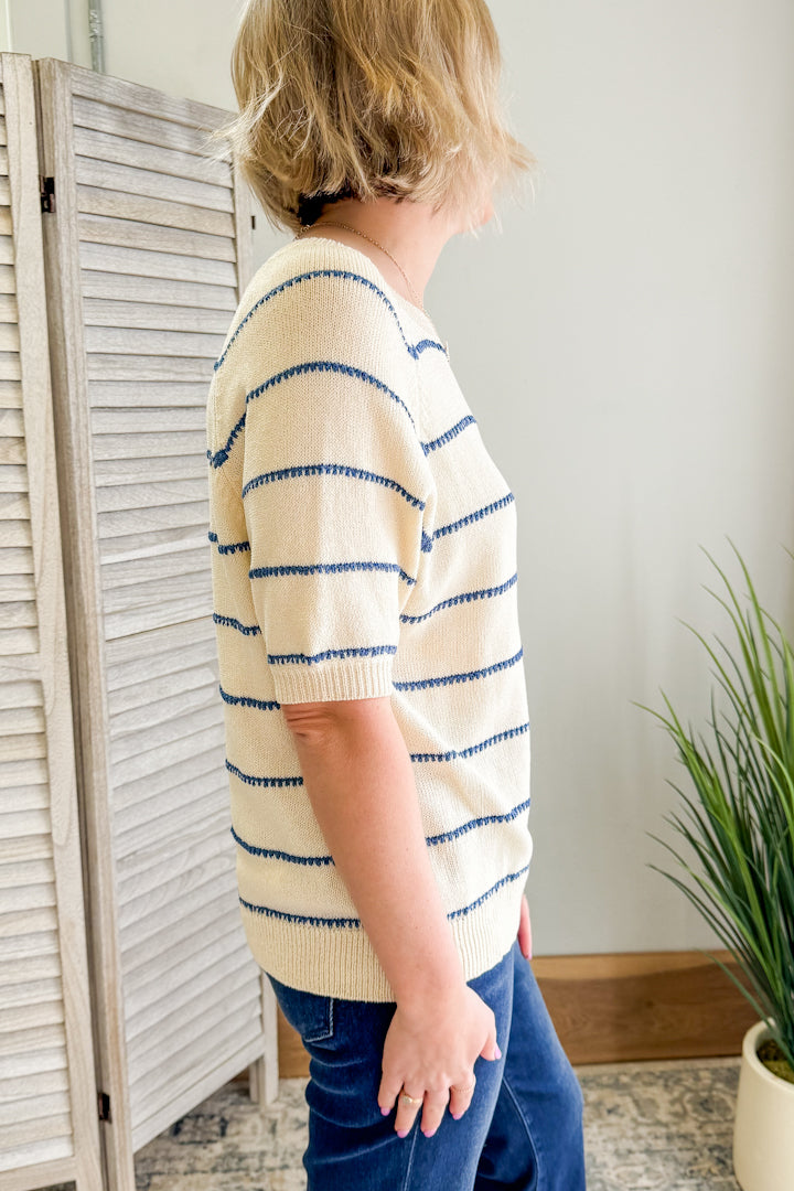 Striped Short Sleeve Sweater