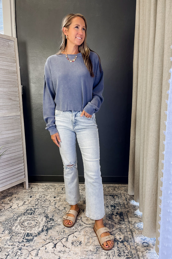 Waffle Knit Long Sleeve Top