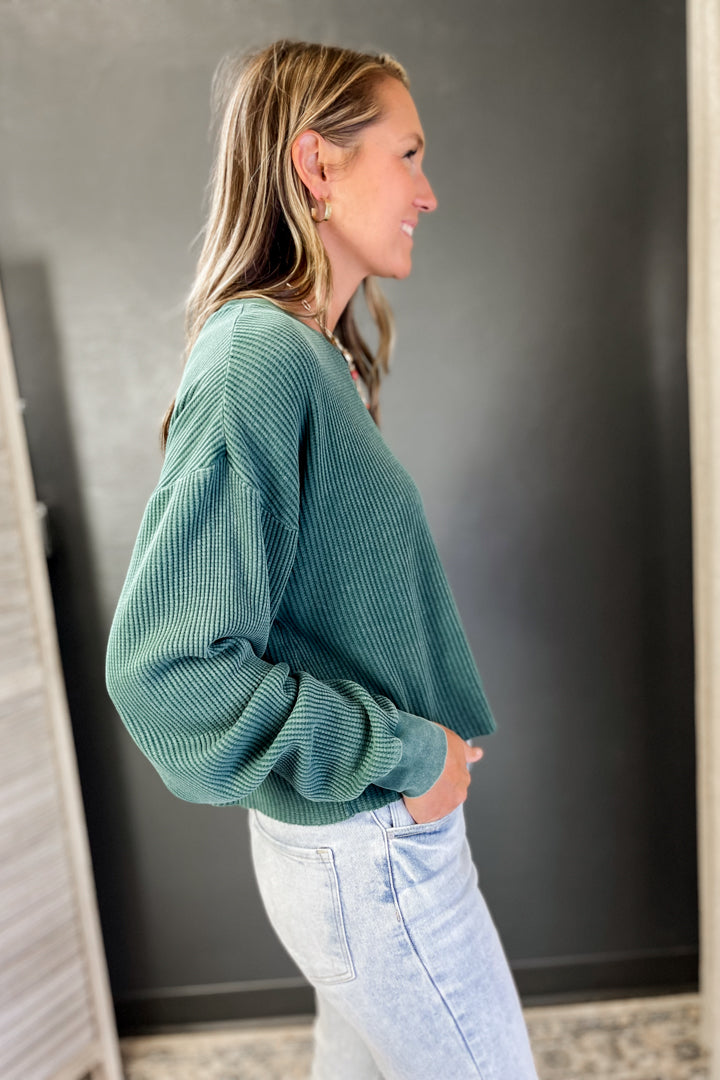 Waffle Knit Long Sleeve Top