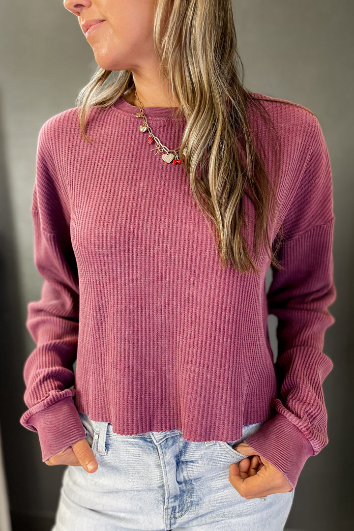 Waffle Knit Long Sleeve Top