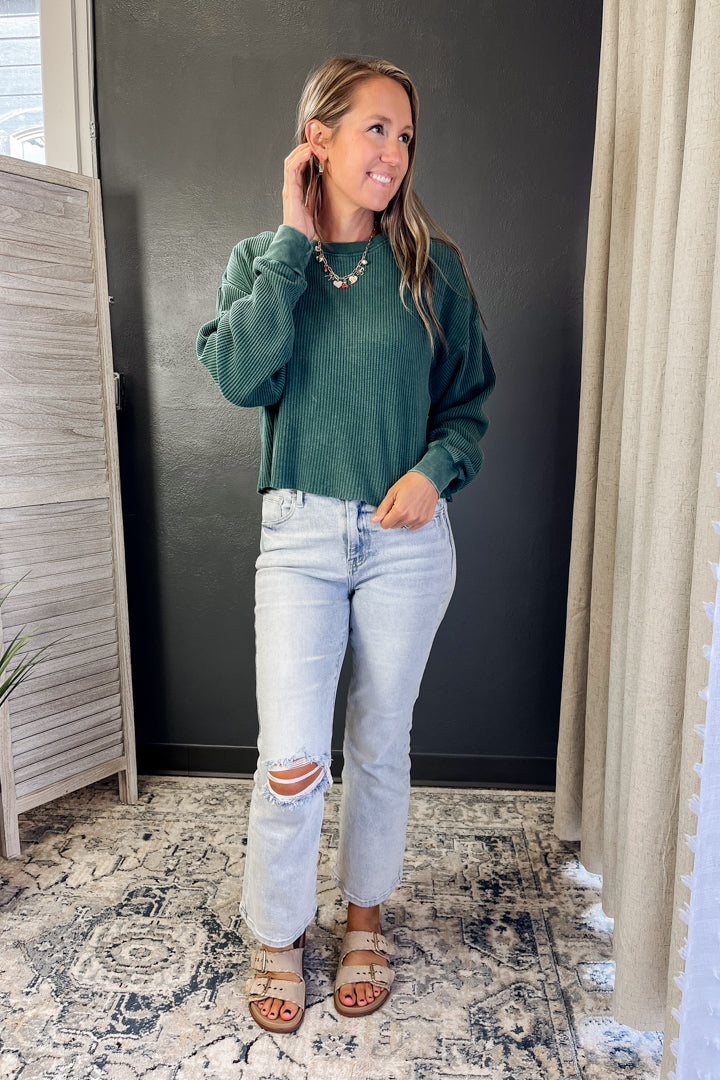 Waffle Knit Long Sleeve Top