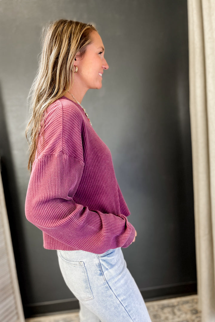Waffle Knit Long Sleeve Top