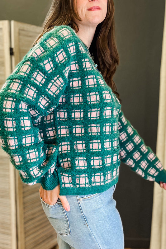Fuzzy Checker Sweater