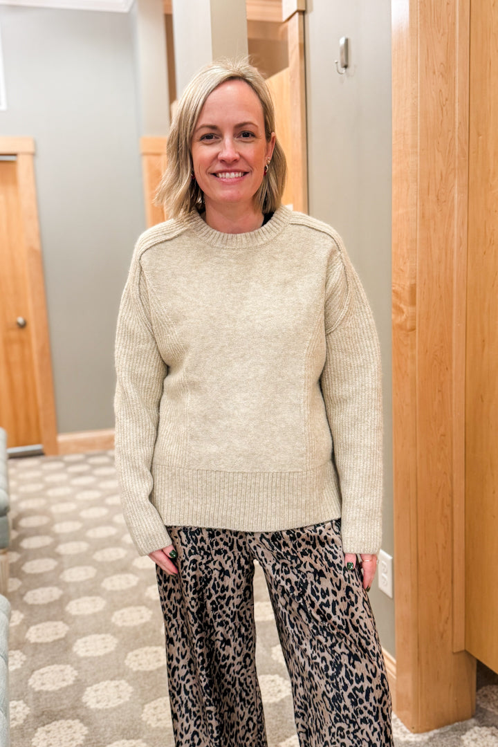 Women's ribbed knit sweater Oatmeal