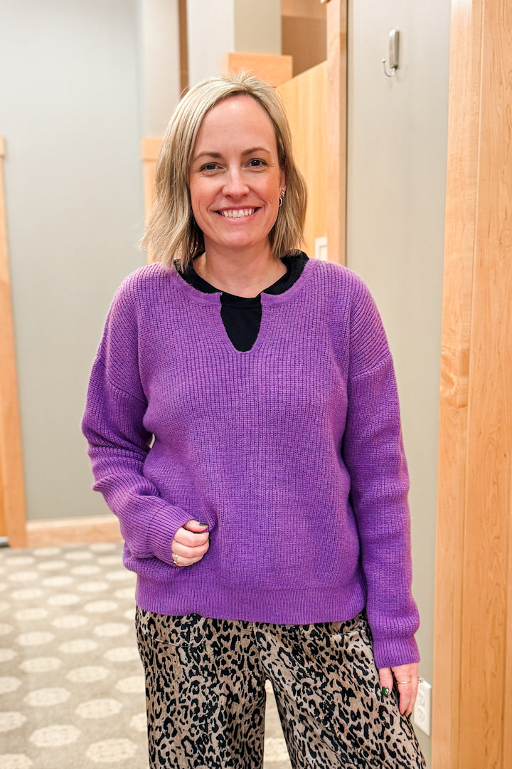 Purple split v-neck sweater drop shoulder