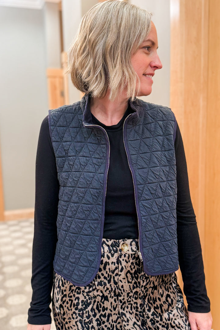 Women's quilted zip-up vest Charcoal