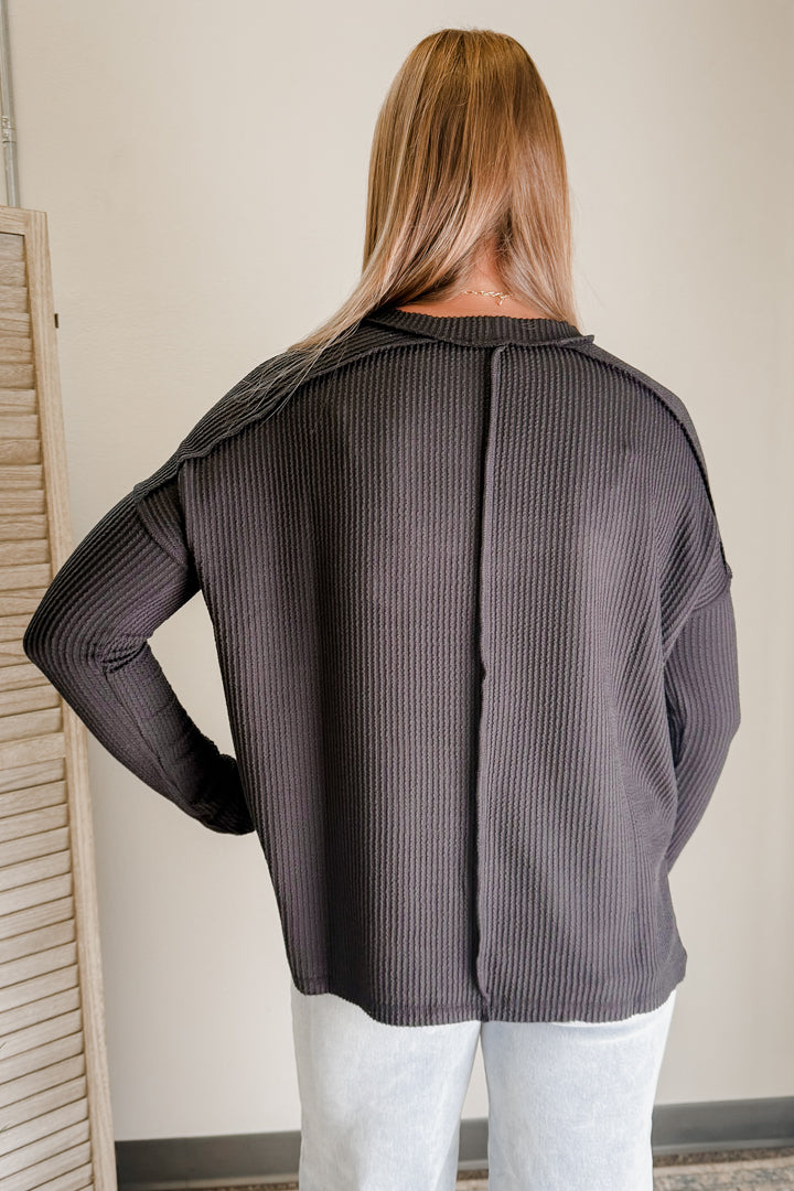 Ribbed Long Sleeve Round Neck