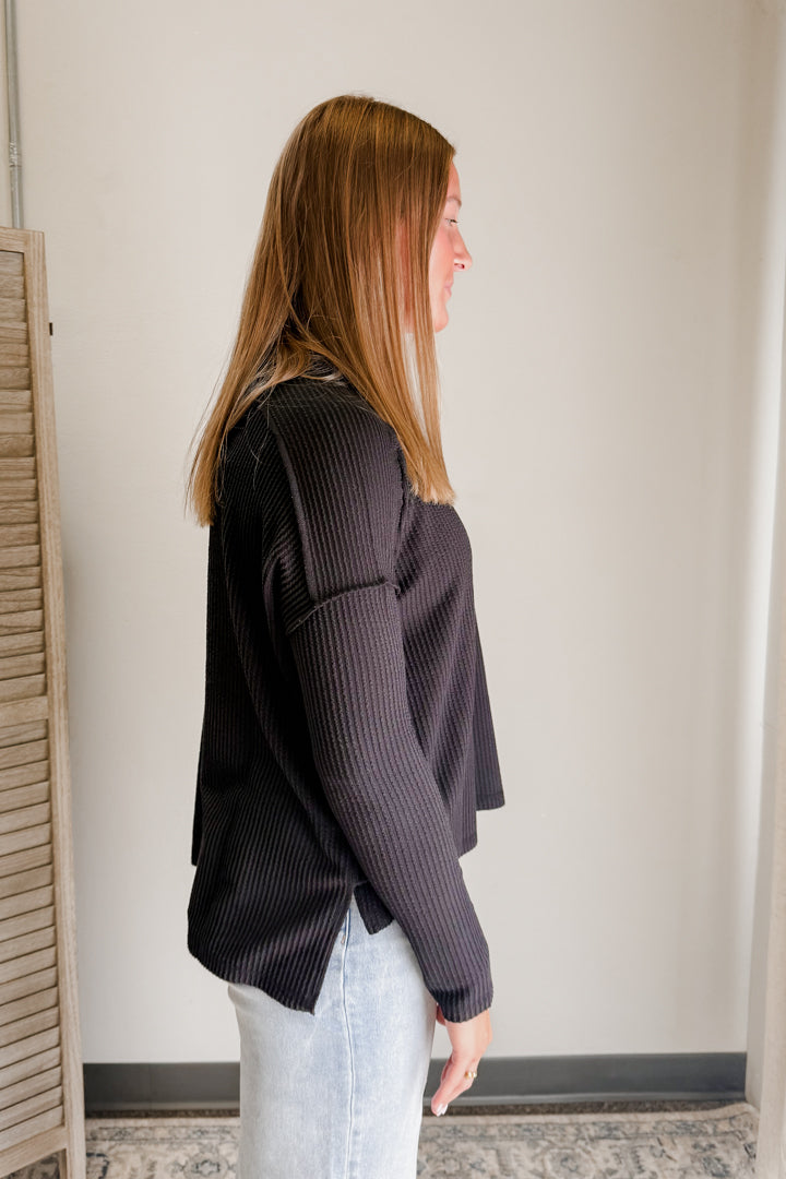 Ribbed Long Sleeve Round Neck