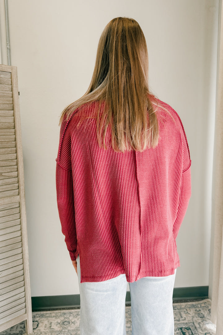 Ribbed Long Sleeve Round Neck