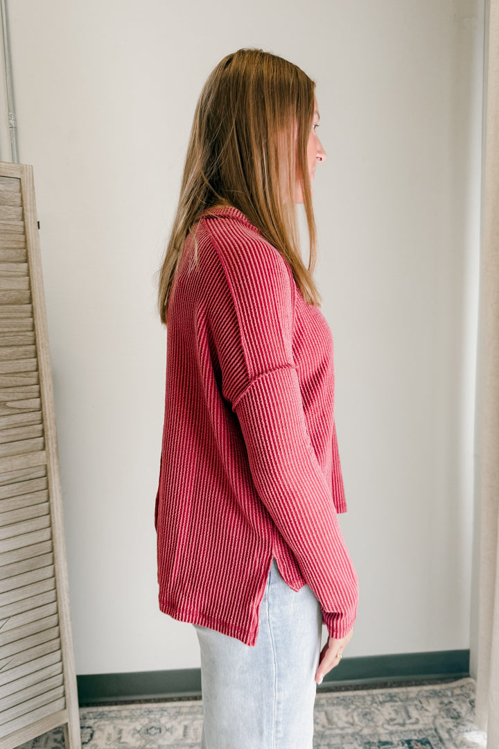 Ribbed Long Sleeve Round Neck