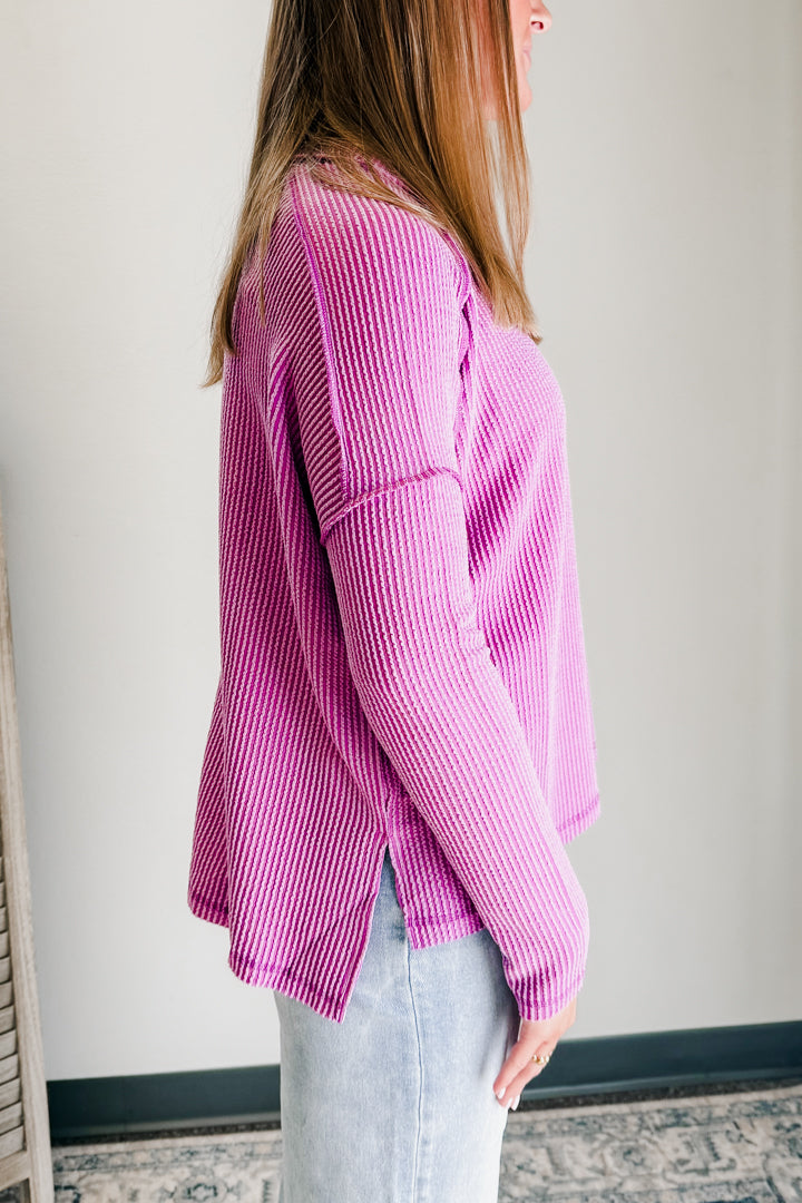 Ribbed Long Sleeve Round Neck