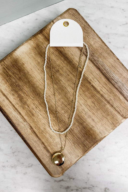 Round Locket & Pearl Dual Necklace