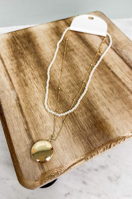 Round Locket & Pearl Dual Necklace