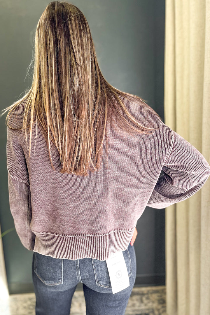 Washed Mock Neck Sweater