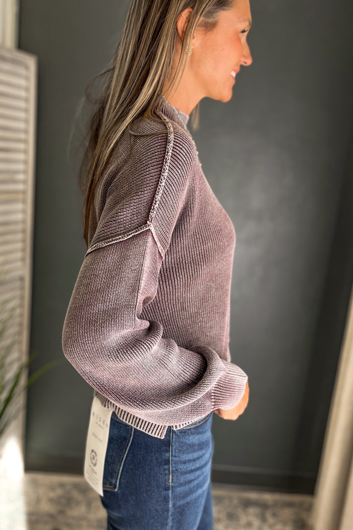 Washed Mock Neck Sweater