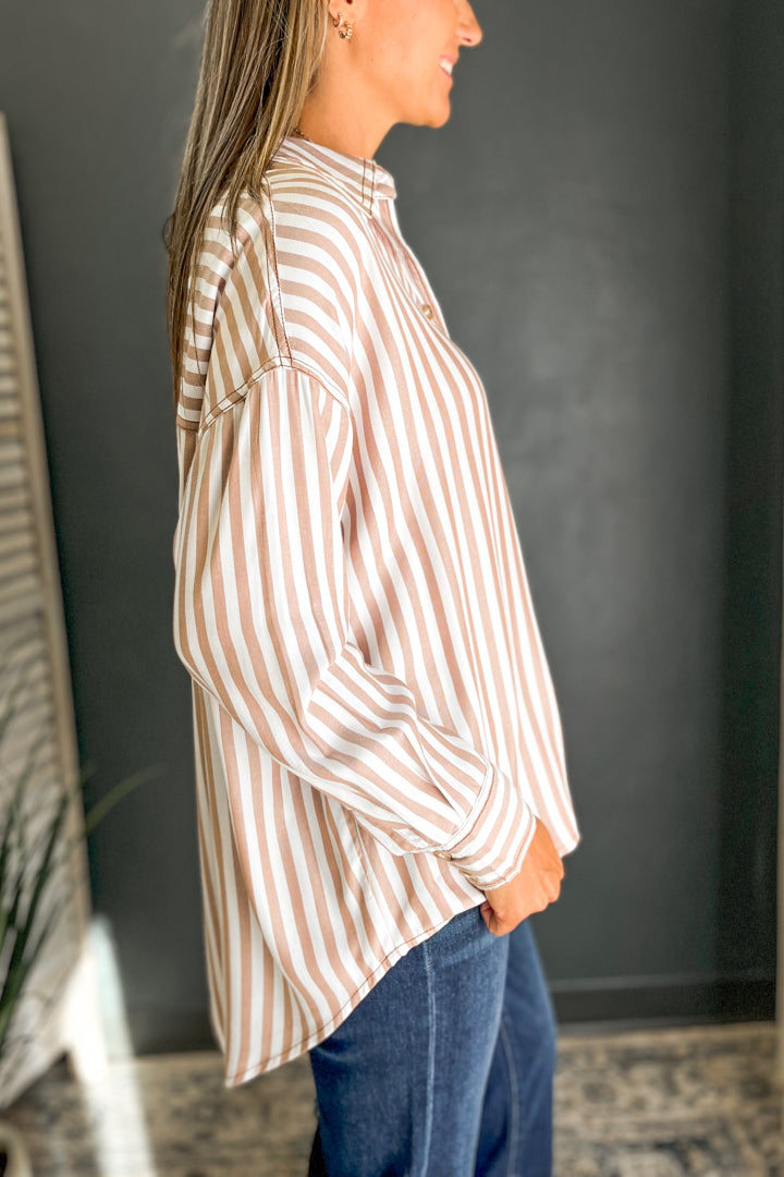 Striped Collared Button Down Top