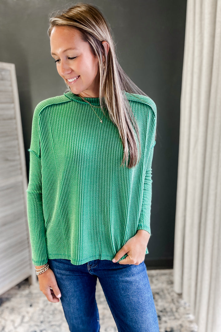 Ribbed Long Sleeve Round Neck
