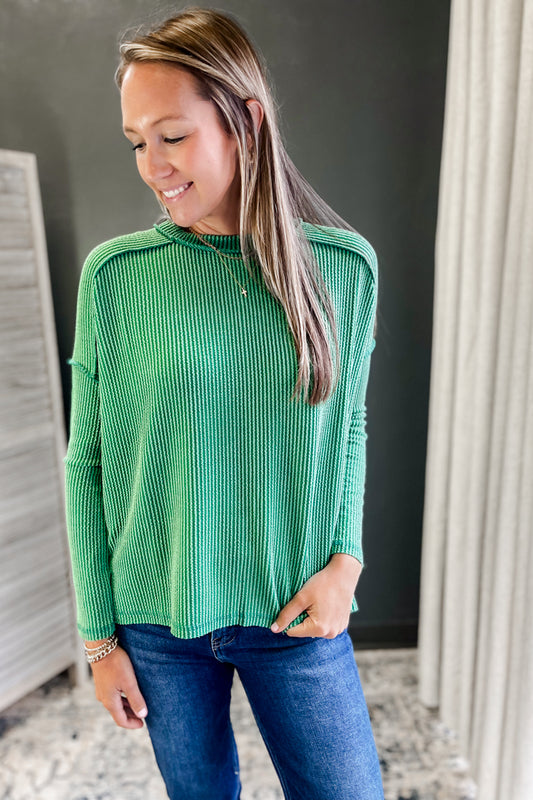 Ribbed Long Sleeve Round Neck