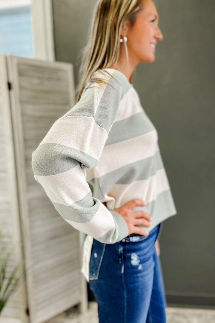 Striped Henley Neck Sweater