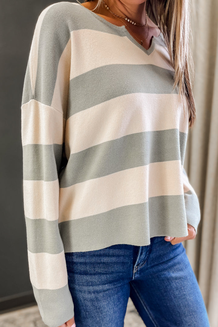 Striped Henley Neck Sweater