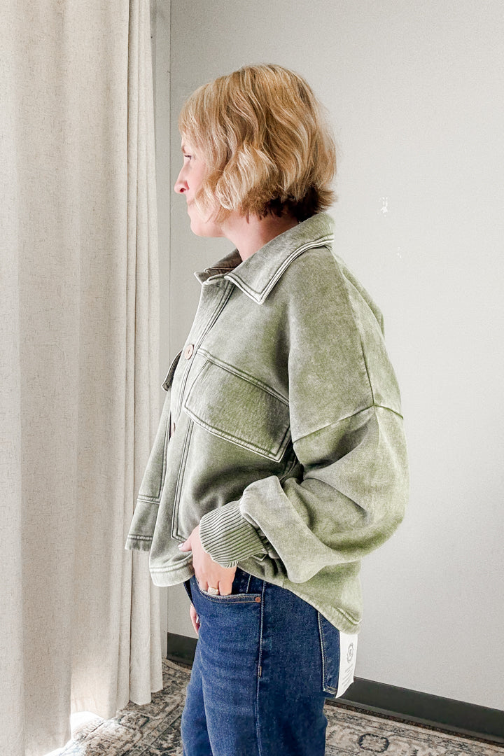 Acid Wash Fleece Shacket