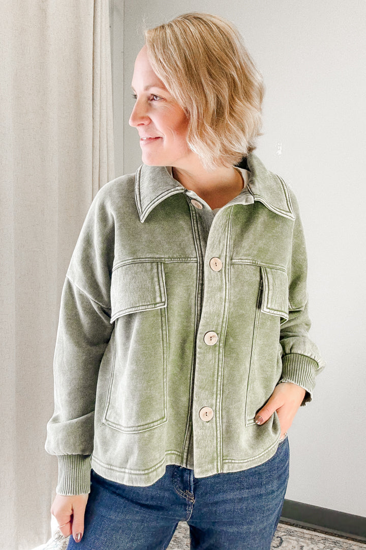 Acid Wash Fleece Shacket