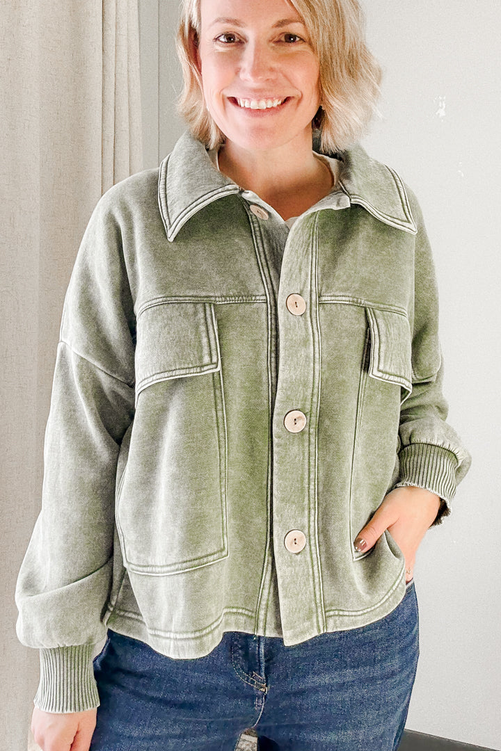Acid Wash Fleece Shacket